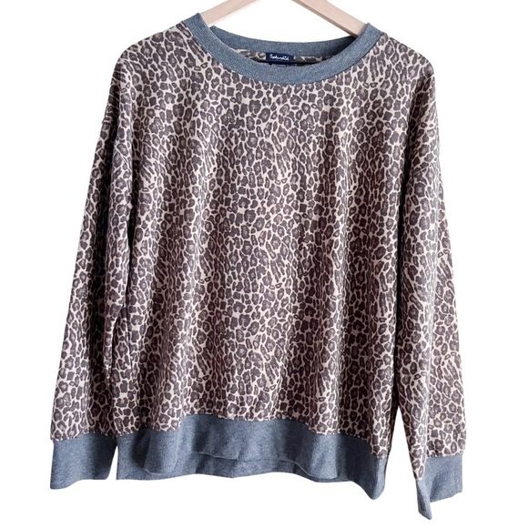 Splendid Leopard Print Crewneck Pullover Sweater in Tan & Brown, Size XL - Picture 1 of 10